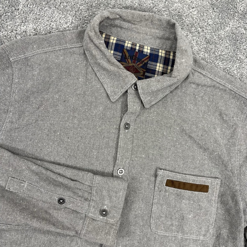 Lee Cooper Shirt Mens Large Gray Metal Button Down Long Sleeve Ramie Blend